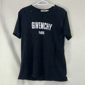 GIVENCHY Distressed Logo T-Shirt Mens Oversize Black Short Sleeve Paris